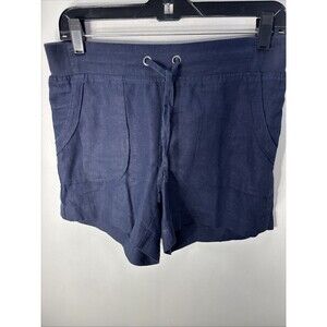 Athleta Womwens Linen Short Shorts Navy Blue Drawstring Waist Pockets Sz 2